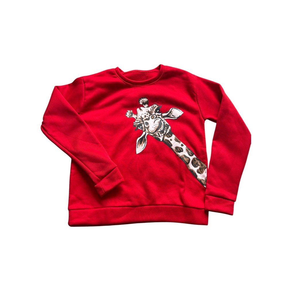 Kids Red Giraffe Graphic Sweatshirt Youth L/XL 14/16 Long Sleeve - Picture 1 of 6